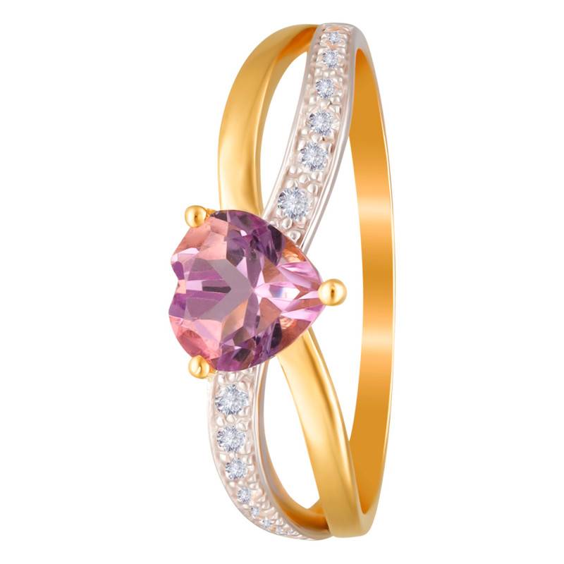375 Yellow Gold Open-Work Amethyst & Zirconium Oxide Solitaire Ring - Emanessence