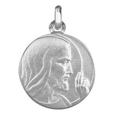 Médaille Christ Bénissant Or Blanc 750, Diamètre 18mm - Emanessence