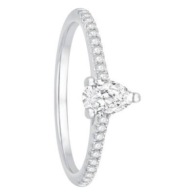 Solitaire Accompagné en Or Blanc 750 & Diamants 0,43 ct, Largeur 1,55 mm - Alliantine