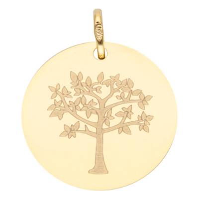 375 or 750 Yellow Gold Round Tree of Life Medal, 16 mm or 18 mm Diameter - Lumiosa