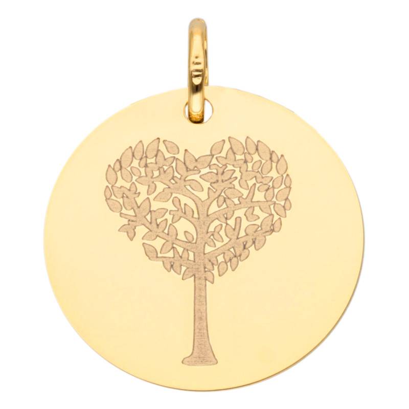 375/1000 or 750/1000 Yellow Gold Round Heart Tree of Life Medal, Diameter 16 mm or 18 mm - Lumiosa