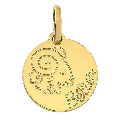 Médaille Signe Astrologique Bélier en Or Jaune 750, Diamètre 11 mm - Bambins
