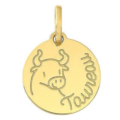Médaille Signe Astrologique Taureau en Or Jaune 750, Diamètre 11 mm - Bambins