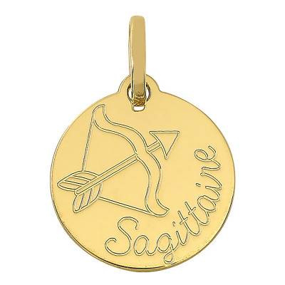 Médaille Signe Sagittaire en Or Jaune 750, Diamètre 11 mm - Bambins