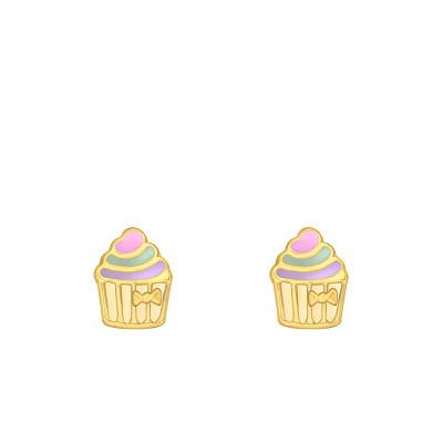 Boucles D'oreilles Cupcakes en Or Jaune 375 et Email - Bambins