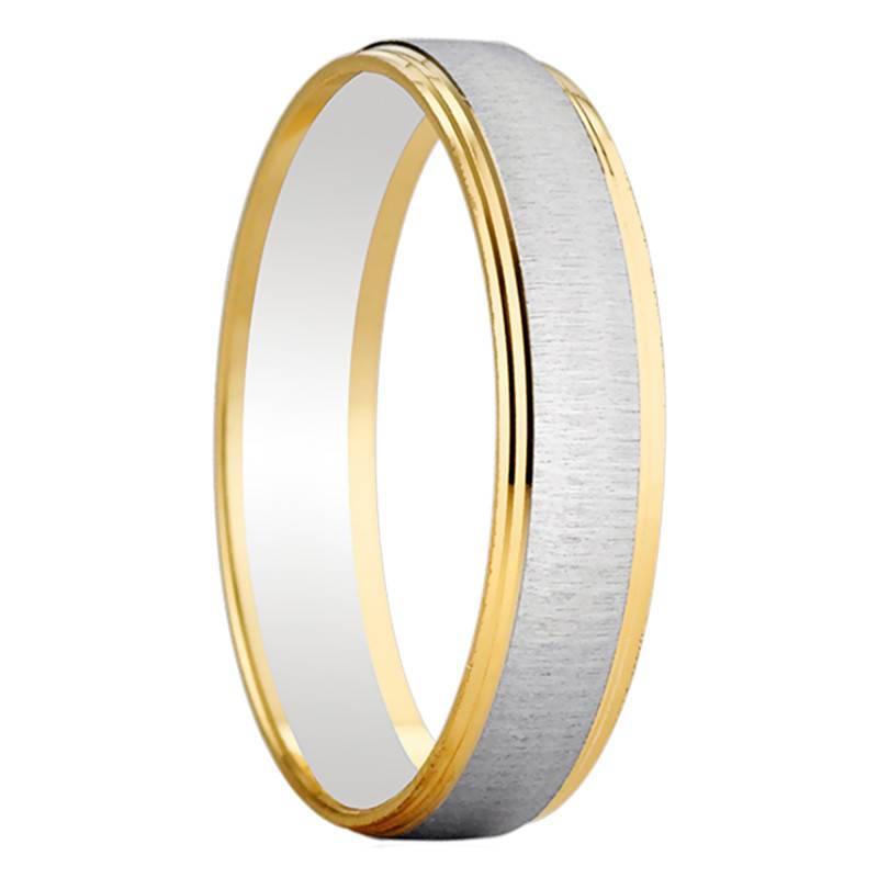 White & Yellow Two-Tone 750/1000 Gold Standard Half-Dome Elche Wedding Ring, Width 4.50 mm - Amore