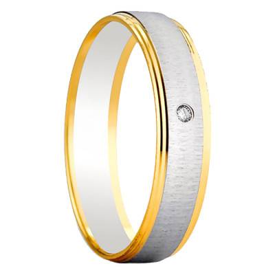 Alliance Demi-Bombée Standard Elche en 2 Ors 750 & Diamant 0,02 ct, Largeur 4,50 mm - Amore