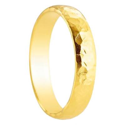 750 Yellow Gold Organic Hammered Semi-Domed Standard Wedding Ring, Width 3.5 mm, Thickness 1 to 1.20 mm - Amore