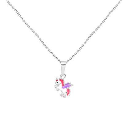 Collier Licorne Argent 925 & Laque, Longueur 40 cm - Bambins