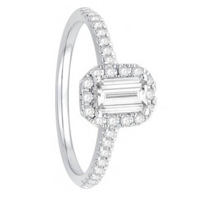 Solitaire Accompagné avec Diamants 0,82 ct & Platine, Largeur 1,75 mm - Alliantine