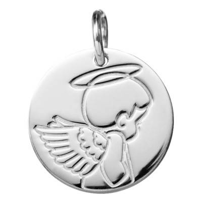 750 White Gold Profile Angel Medal, 16 mm Diameter - Argyor