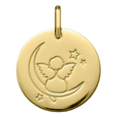 750 Yellow Gold Angel on the Moon Medal, 16 mm Diameter - Argyor