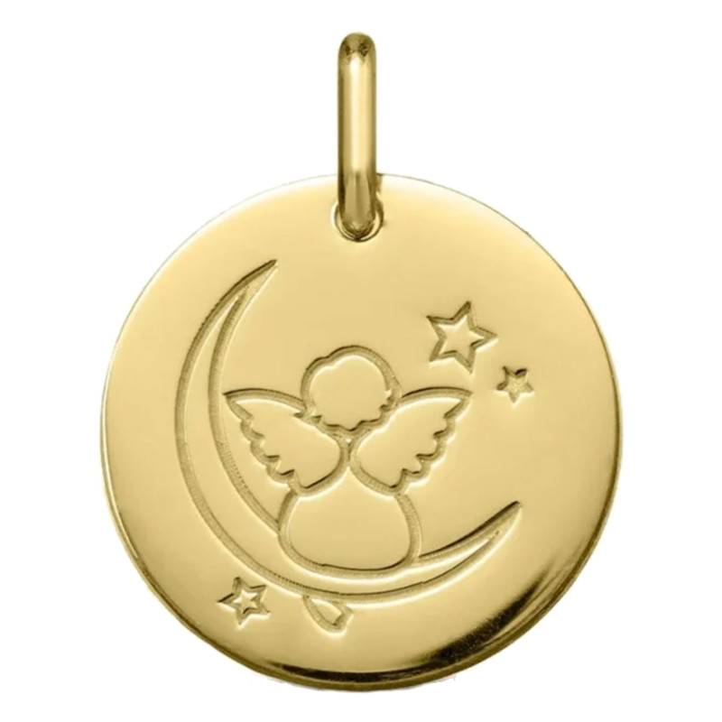 750 Yellow Gold Angel on the Moon Medal, 16 mm Diameter - Argyor