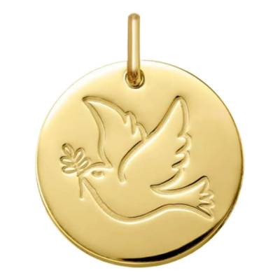 750 Yellow Gold Dove Medal, 16 mm Diameter - Argyor