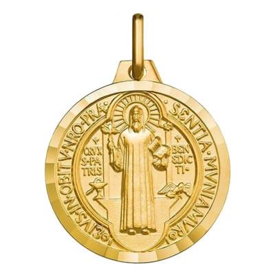 750 Yellow Gold Saint Benedict Scapular Medal, 18 mm Diameter - Argyor
