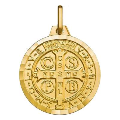 750 Yellow Gold Saint Benedict Scapular Medal, 18 mm Diameter - Argyor
