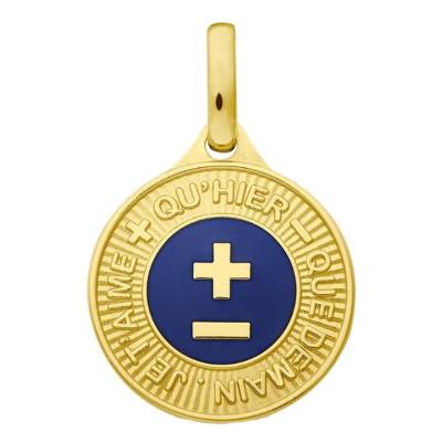 750/1000 Yellow Gold & Dark Blue Resin Love Medal, 12 mm Diameter - Augis
