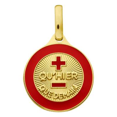 750/1000 Yellow Gold & Red Resin Love Medal, 12 mm Diameter - Augis