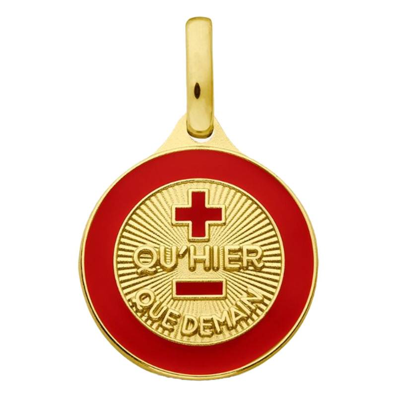 750/1000 Yellow Gold & Red Resin Love Medal, 12 mm Diameter - Augis