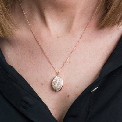 Pendentif Porte Photo Ovale Fleur en Or Rose 375 - Emanessence