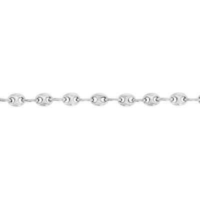 18K White Gold Hollow Coffee Bean Chain, 65 cm Length, Width 3,50 mm to 14 mm - Manillon