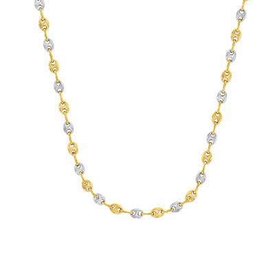 Two-Tone 750/1000 Gold Solid Coffee Bean Chain, 55 cm, 3.20 mm Wide - Manillon