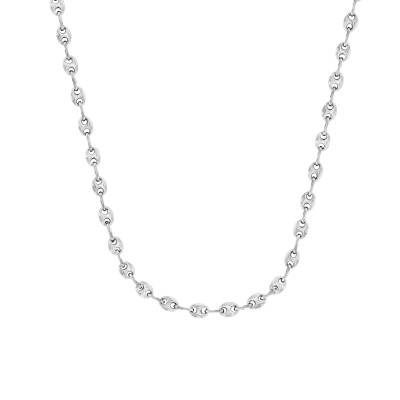 750 Rhodium-Plated White Gold Solid Coffee Bean Chain, 60 cm Length, Width from 2,50 mm to 6 mm - Manillon