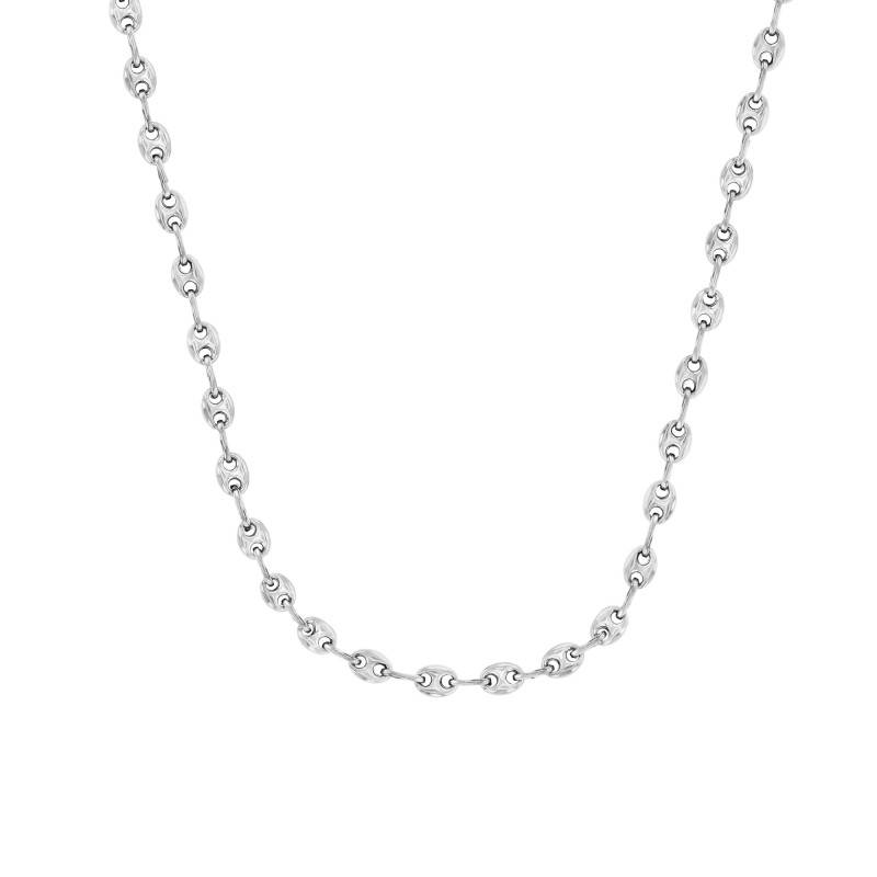 750 Rhodium-Plated White Gold Solid Coffee Bean Chain, 60 cm Length, Width from 2,50 mm to 6 mm - Manillon