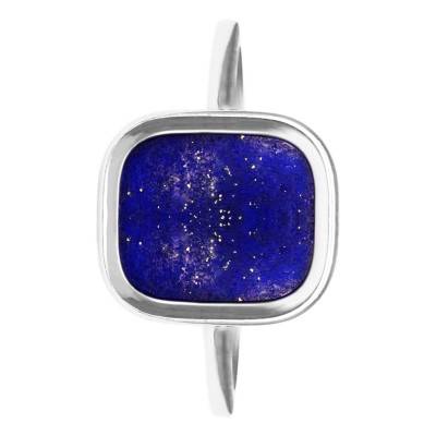 Mykonos 925 Rhodium-Plated Silver & Lapis Lazuli Small Ring - Skalli