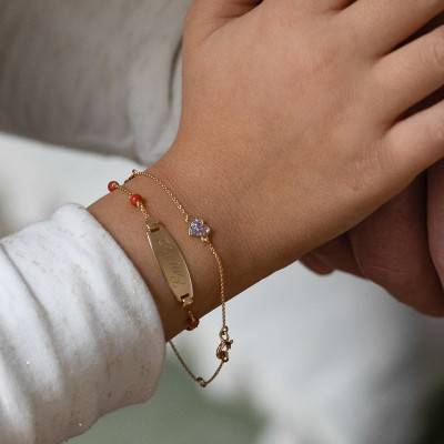 Bracelet Cœurs Pailletés Or Jaune 375, Longueur 14,50 cm à 16 cm - Bambins