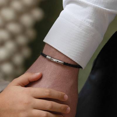 Black Braided Leather Driver Bracelet, Length 20.50 cm - HB1430301 - Rochet