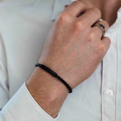 Bracelet Driver Cuir Tressé Noir, Longueur 25 cm - HB1431301 - Rochet