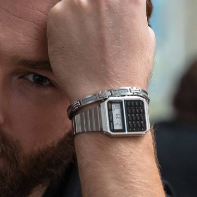 Joa Steel & White Carbon Bracelet, 19 cm to 21 cm, 7 mm Width - Phebus