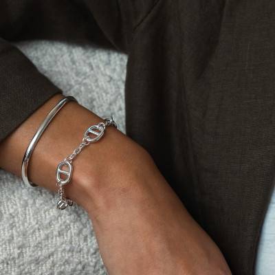 Bracelet Double Maille Marine en Argent, Longueur 14 cm à 19 cm - Clio Blue