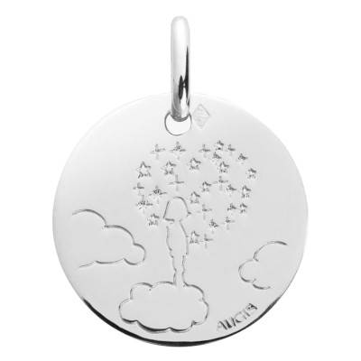 Médaille Enfant dans les Nuages, Or Blanc 750, Diamètre 16 mm - Augis