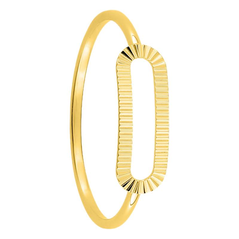 750/1000 Yellow Gold Striped Rectangular Link Ring - Emanessence