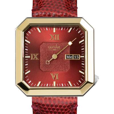 Marie 12H Silver/Gold & Garnet Red Lizard Leather Watch 34mm - Gustave & Cie