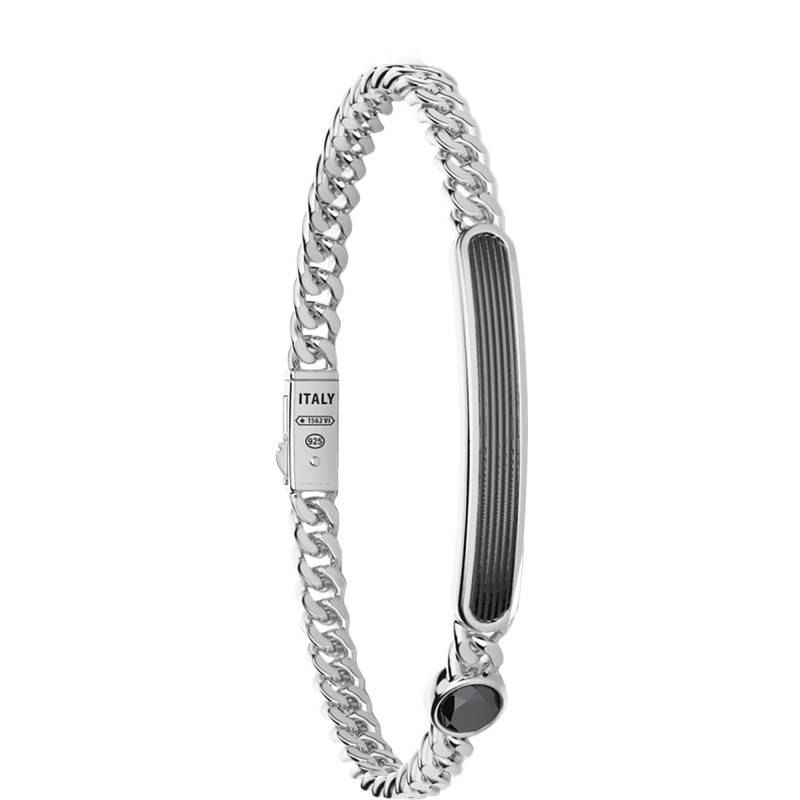 925 Silver & Onyx Cosmotone Bracelet, Length 21 cm, Width 6 mm - EXB971 - Zancan