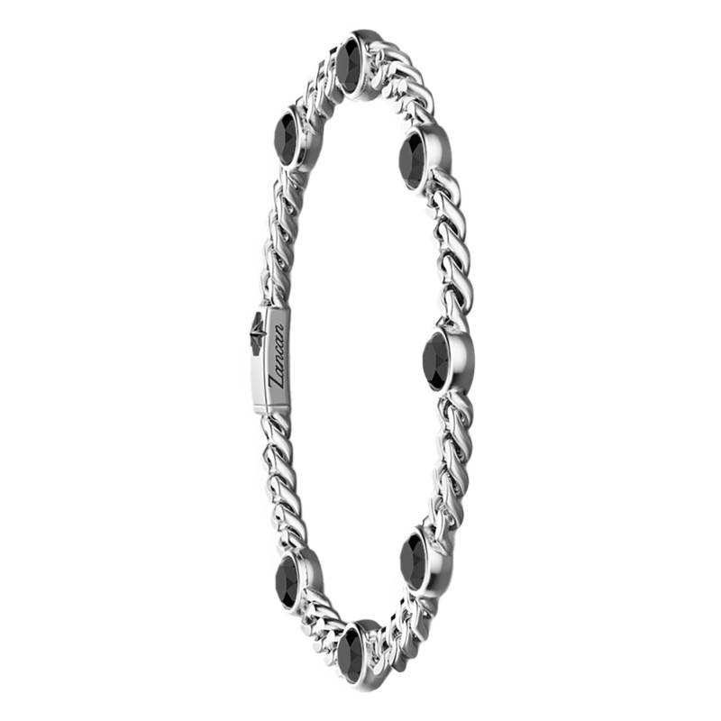 925 Silver & Onyx Cosmotone Bracelet, Length 19 cm to 21 cm, Width 6 mm - EXB972 - Zancan