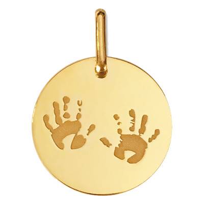 Yellow Gold Little Hands Medal, 15 mm Diameter - Lucas Lucor