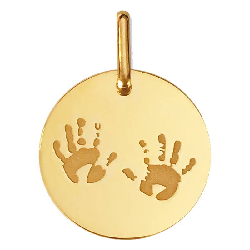 Yellow Gold Little Hands Medal, 15 mm Diameter - Lucas Lucor