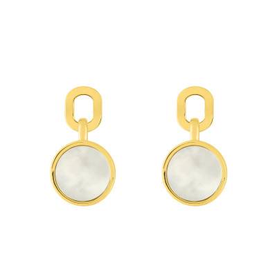 375/1000 Yellow Gold & White Mother-of-Pearl Stud Earrings - Emanessence