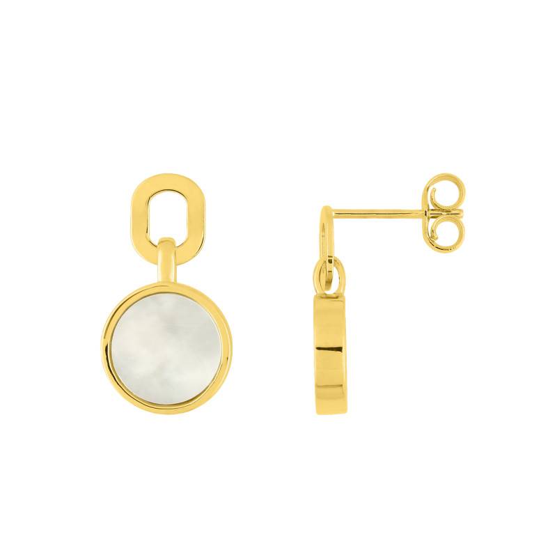 375/1000 Yellow Gold & White Mother-of-Pearl Stud Earrings - Emanessence