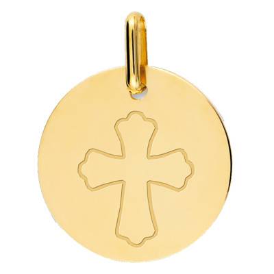 750/1000 Yellow Gold Cross Medal, 15 mm Diameter - Lucas Lucor