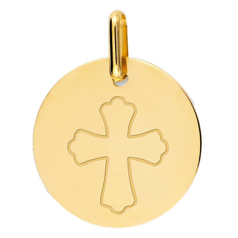 750/1000 Yellow Gold Cross Medal, 15 mm Diameter - Lucas Lucor