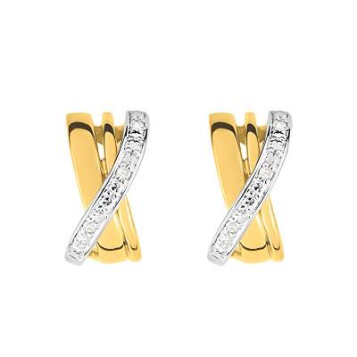 750 Two-Tone Gold Crossed Hoop Earrings & Diamonds 0.03 ct - Emanessence