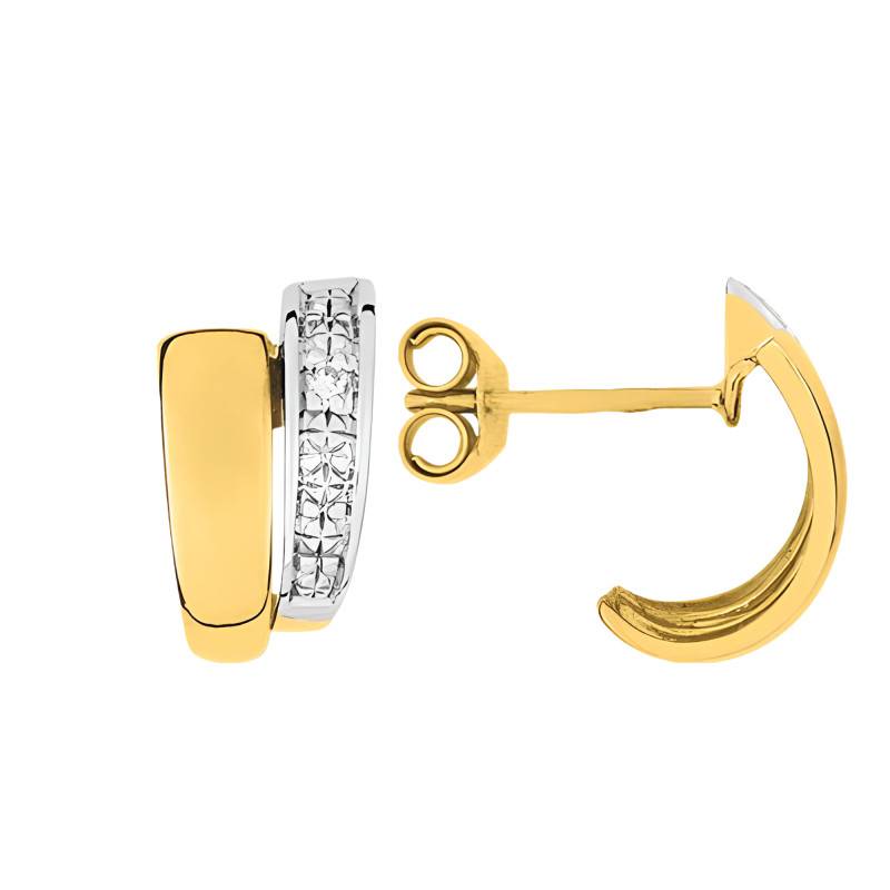 Asymmetric 750/1000 Two-Tone Gold & 0.01 ct Diamond Hoop Earrings - Emanessence