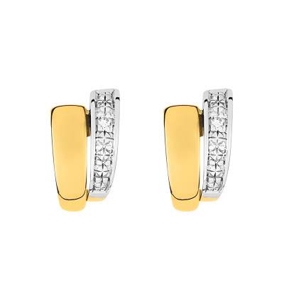 Asymmetric 750/1000 Two-Tone Gold & 0.01 ct Diamond Hoop Earrings - Emanessence