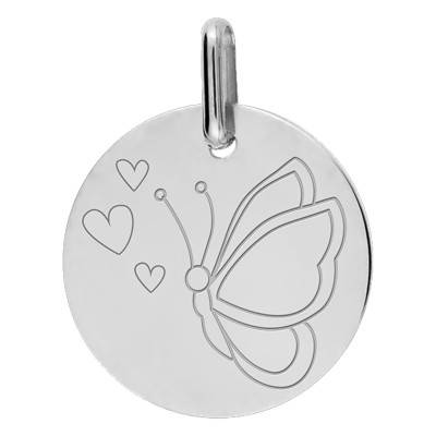 Médaille Papillon Or Blanc 375, Diamètre 15 mm - Lucas Lucor