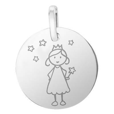 Médaille Ronde Fée Or Blanc 750, Diamètre 15 mm - Lucas Lucor